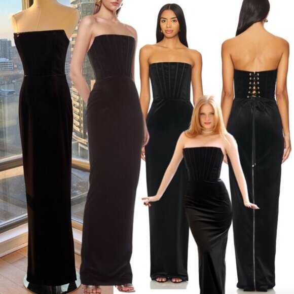 🆕 BRONX & BANCO 🧿 NWOT Florentina Corset Gown, Black Velvet, Sz XS US 2 - Picture 1 of 15